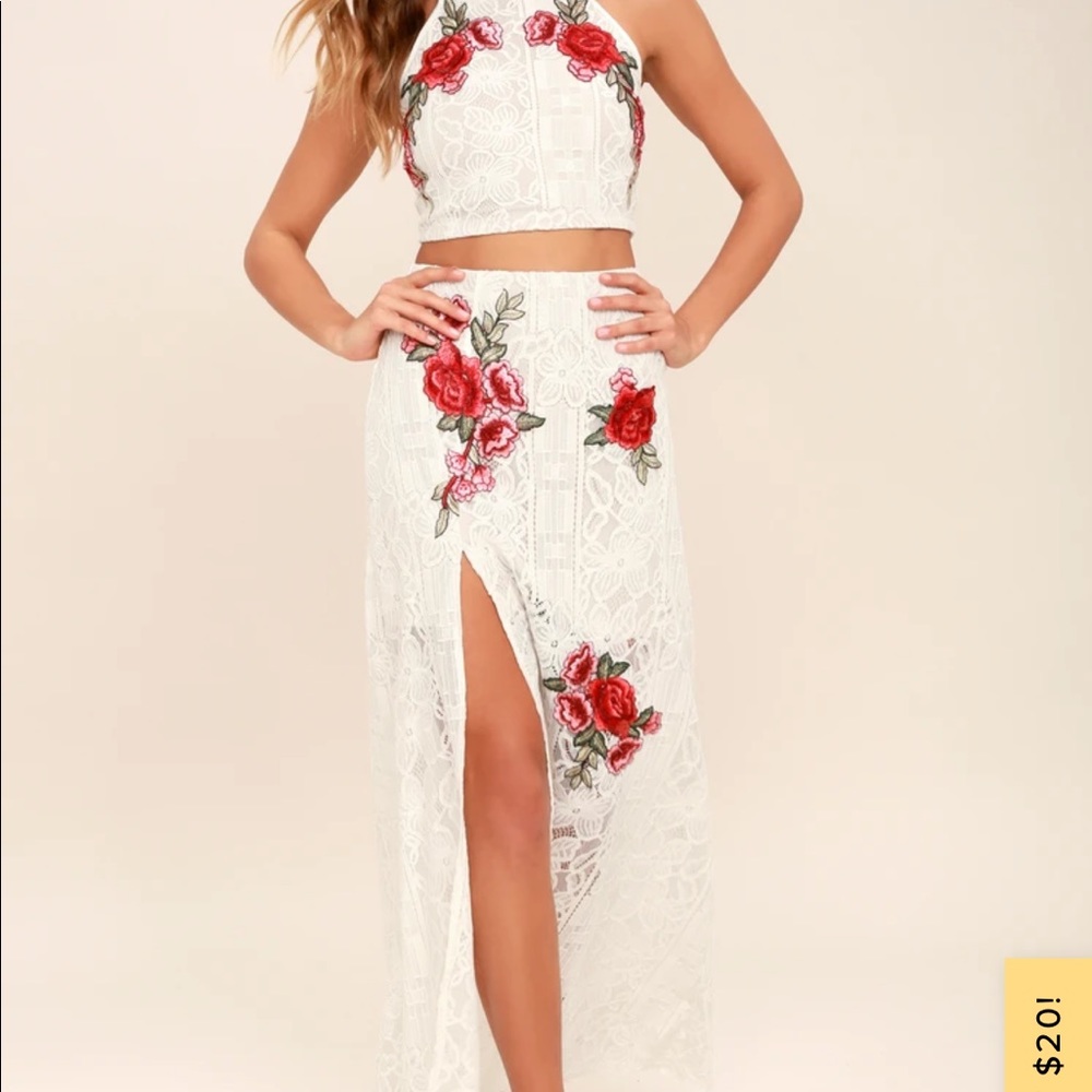 Lulus Take a Vow Ivory Lace Two-Piece Maxi Dress